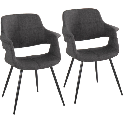 Vintage Flair Dining Accent Chair in Black Metal & Charcoal Fabric (Set of 2)